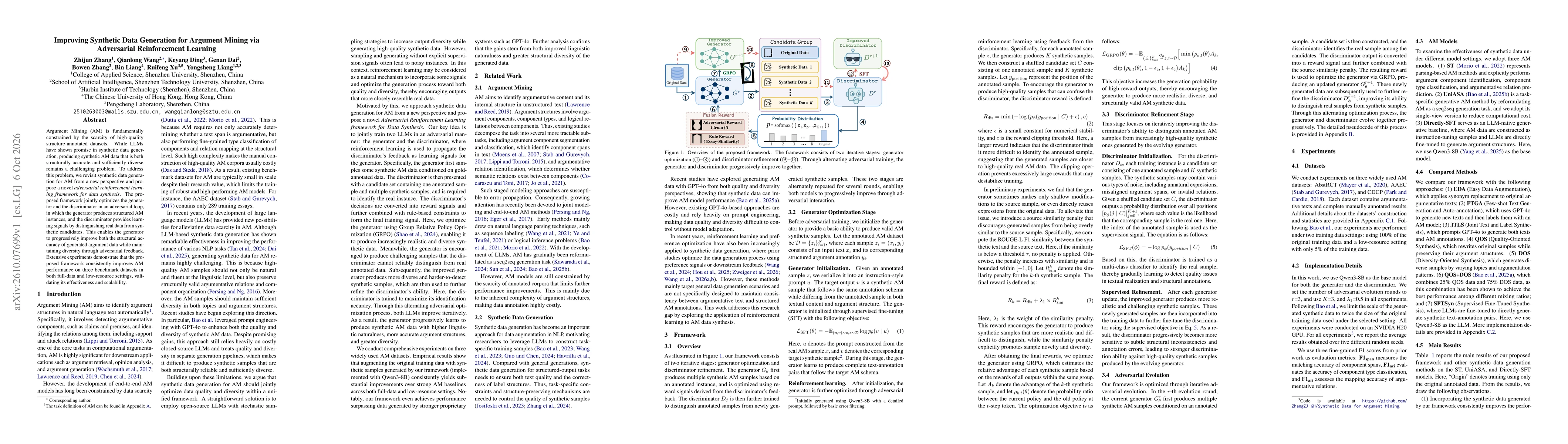 Thumbnail for Improving Synthetic Data Generation for Argument Mining via Adversarial Reinforcement Learning