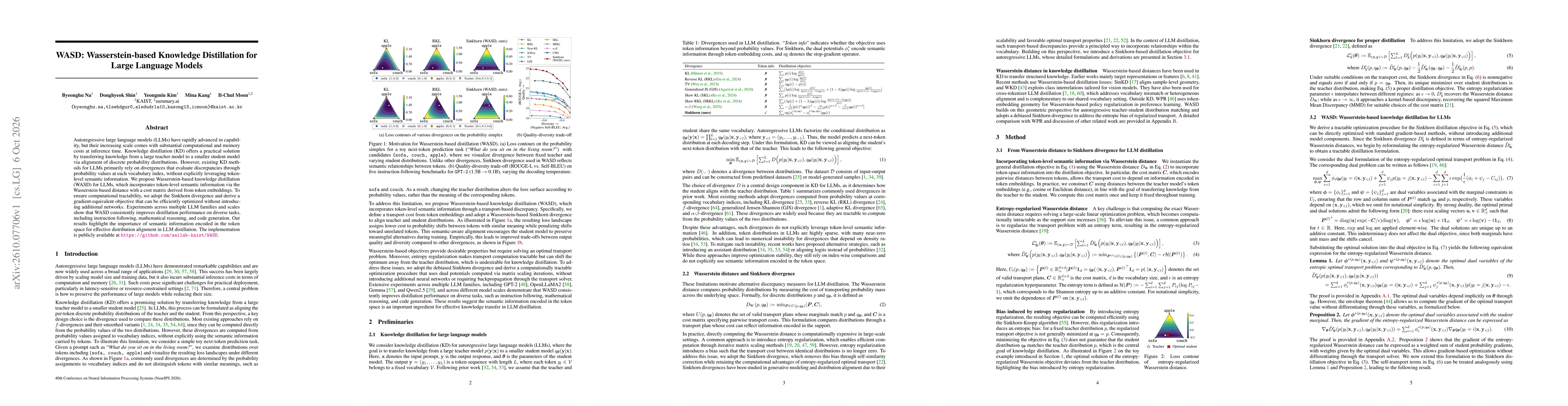 Thumbnail for WASD: Wasserstein-based Knowledge Distillation for Large Language Models