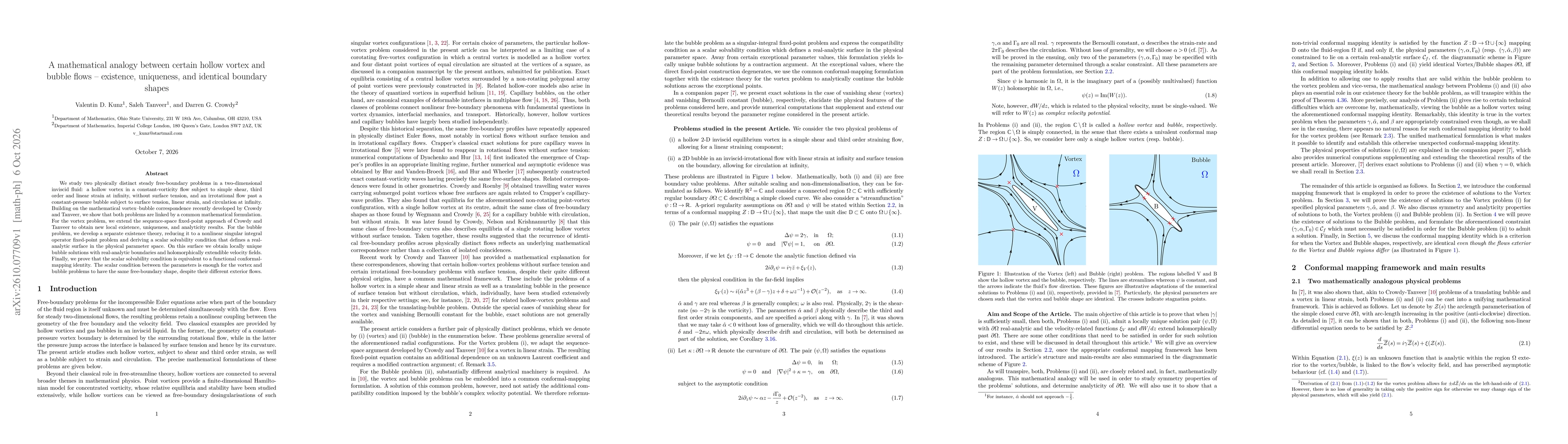Thumbnail for A mathematical analogy between certain hollow vortex and bubble flows - existence, uniqueness, and identical boundary shapes