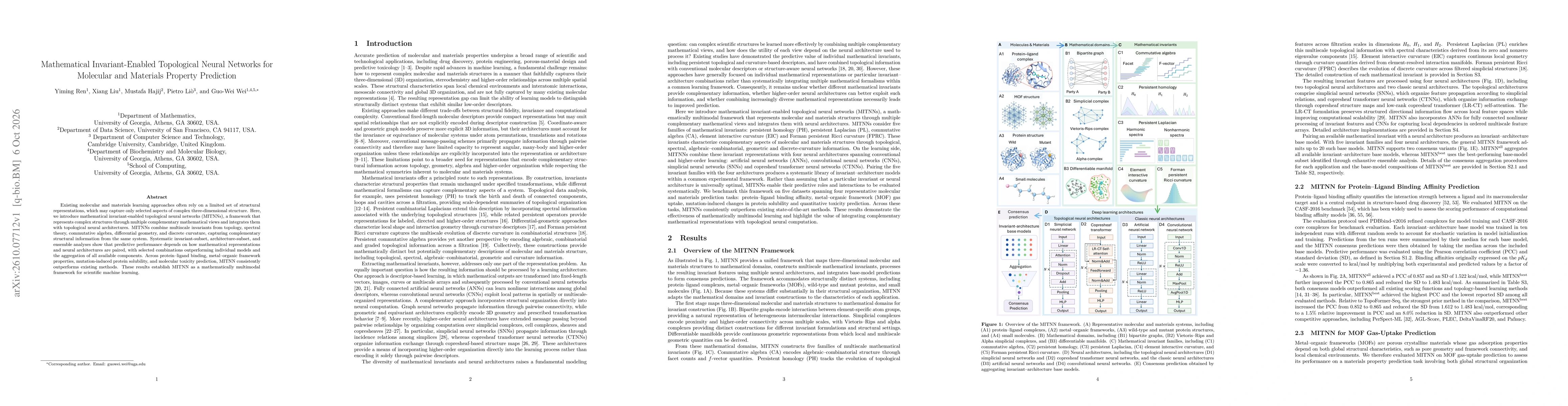 Thumbnail for Mathematical Invariant-Enabled Topological Neural Networks for Molecular and Materials Property Prediction