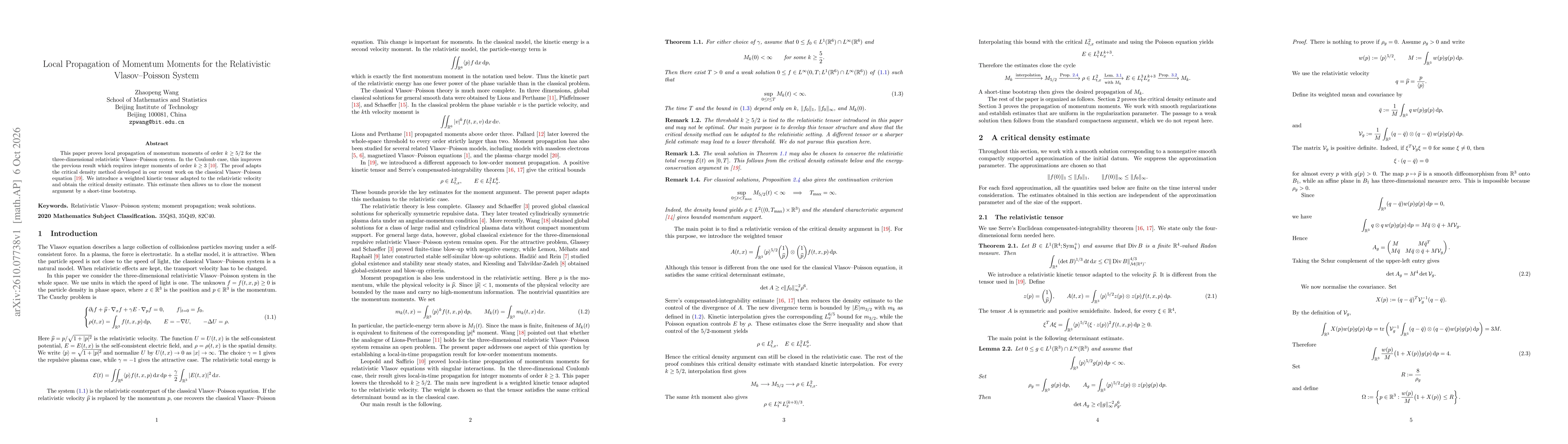 Thumbnail for Local Propagation of Momentum Moments for the Relativistic Vlasov--Poisson System