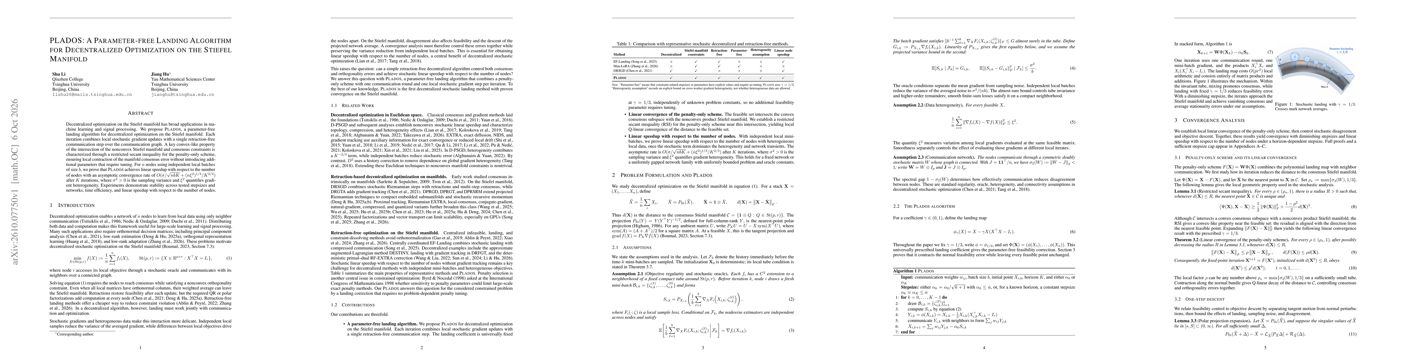 Thumbnail for PLADOS: A Parameter-free Landing Algorithm for Decentralized Optimization on the Stiefel Manifold