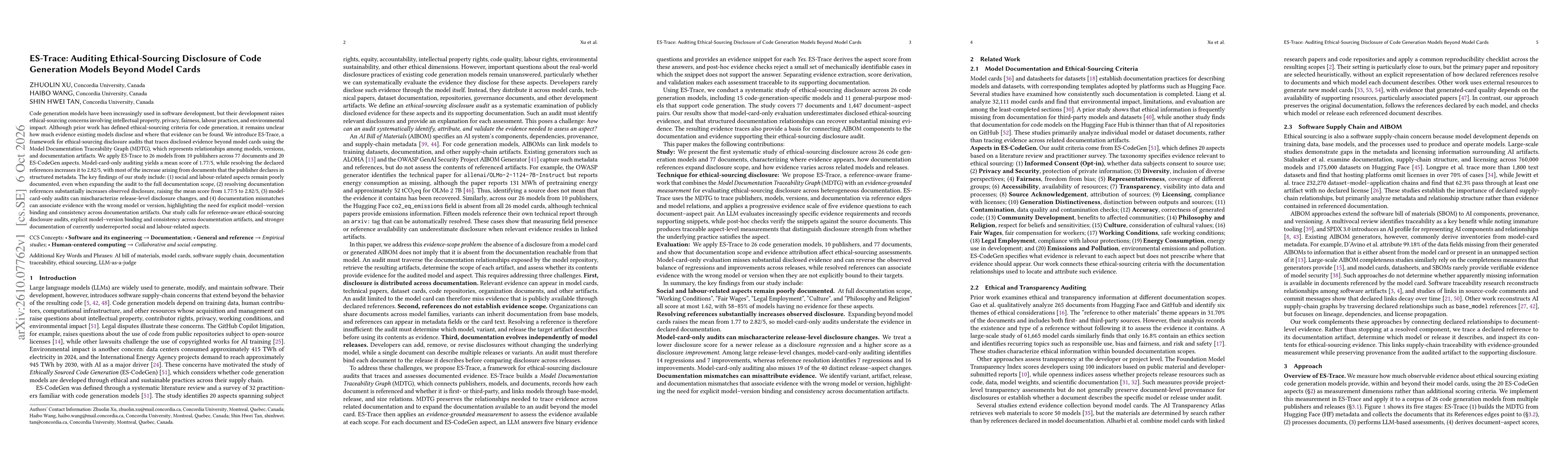 Thumbnail for ES-Trace: Auditing Ethical-Sourcing Disclosure of Code Generation Models Beyond Model Cards