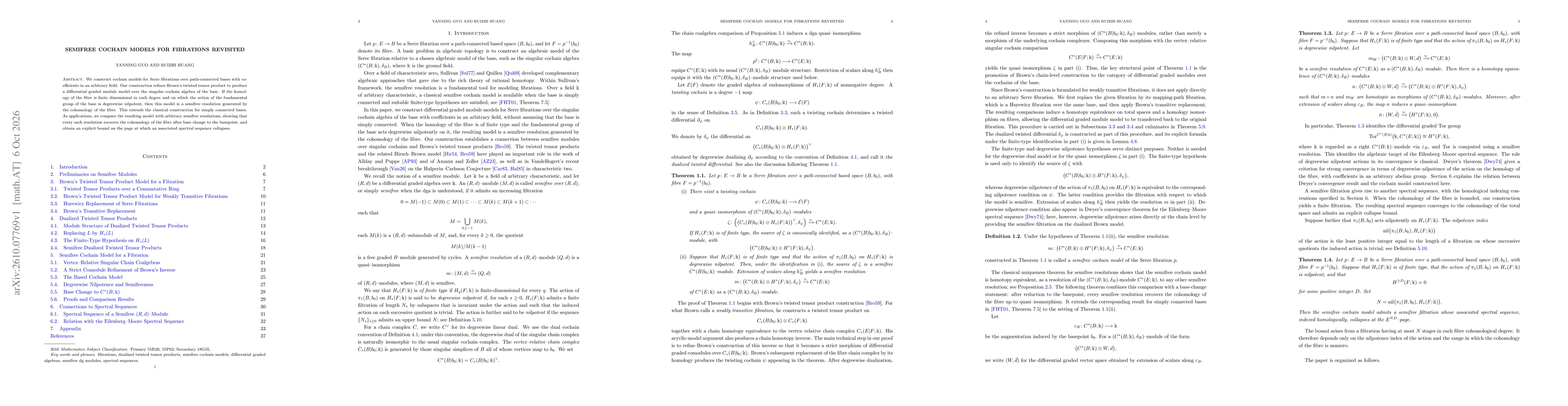 Thumbnail for Semifree Cochain Models for Fibrations Revisited