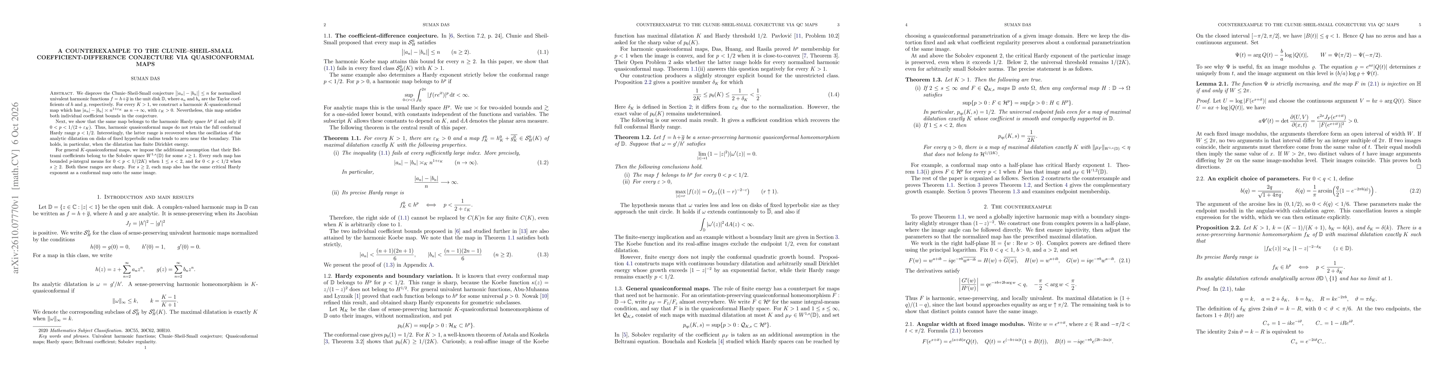 Thumbnail for A counterexample to the Clunie--Sheil-Small coefficient-difference conjecture via quasiconformal maps