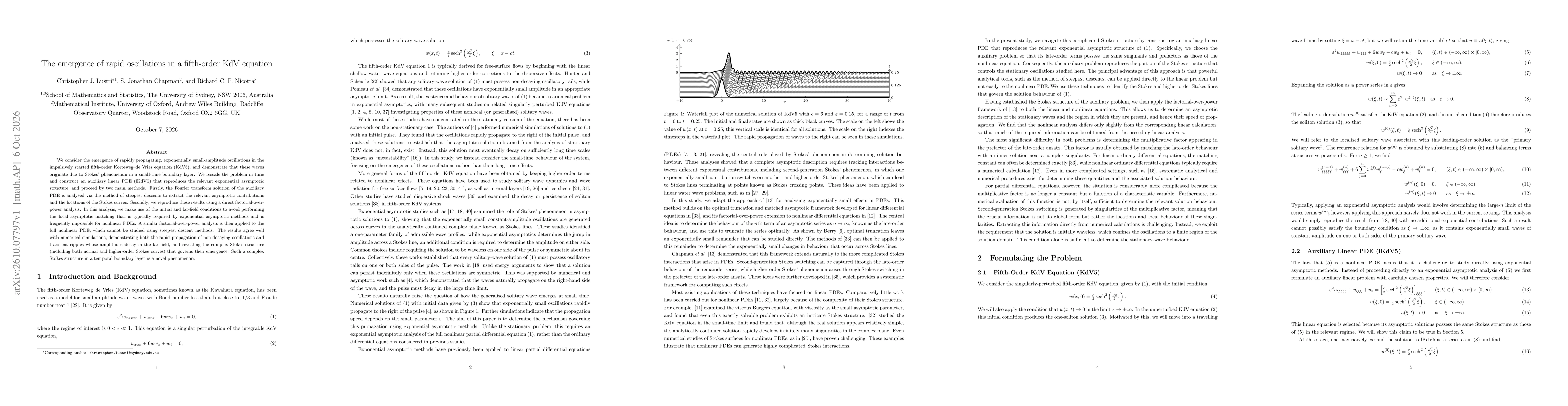 Thumbnail for The emergence of rapid oscillations in a fifth-order KdV equation