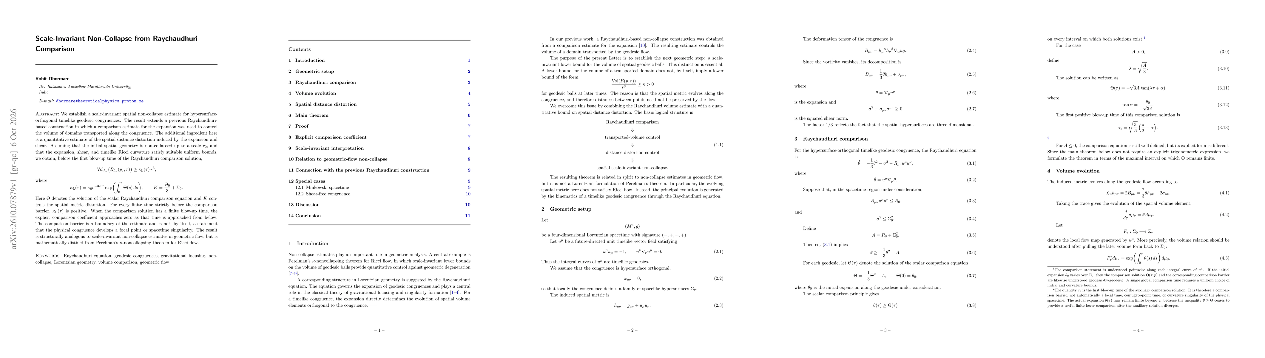 Thumbnail for Scale-Invariant Non-Collapse from Raychaudhuri Comparison