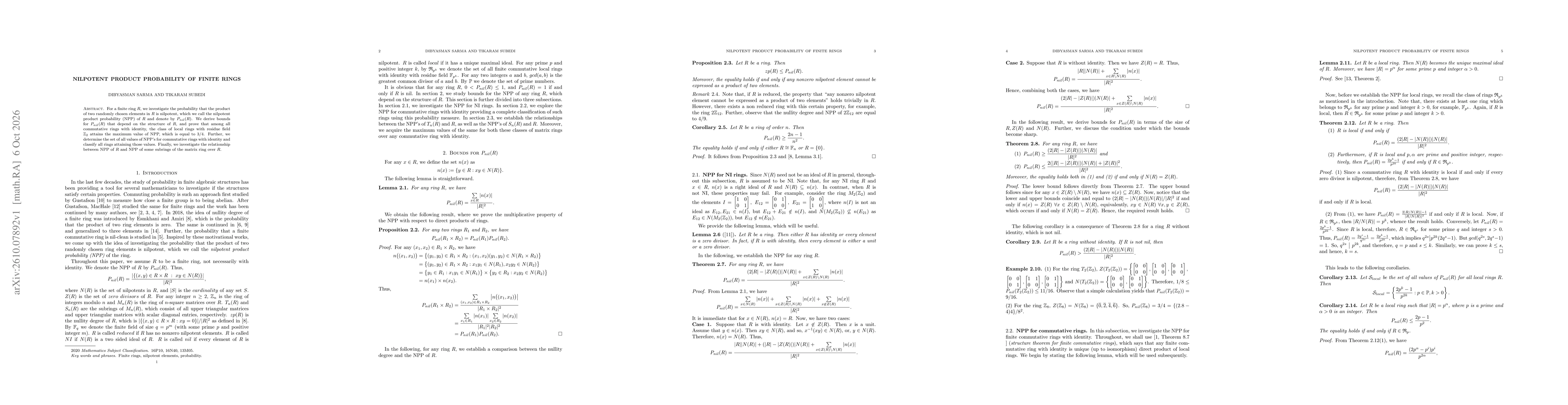 Thumbnail for Nilpotent Product Probability of Finite Rings