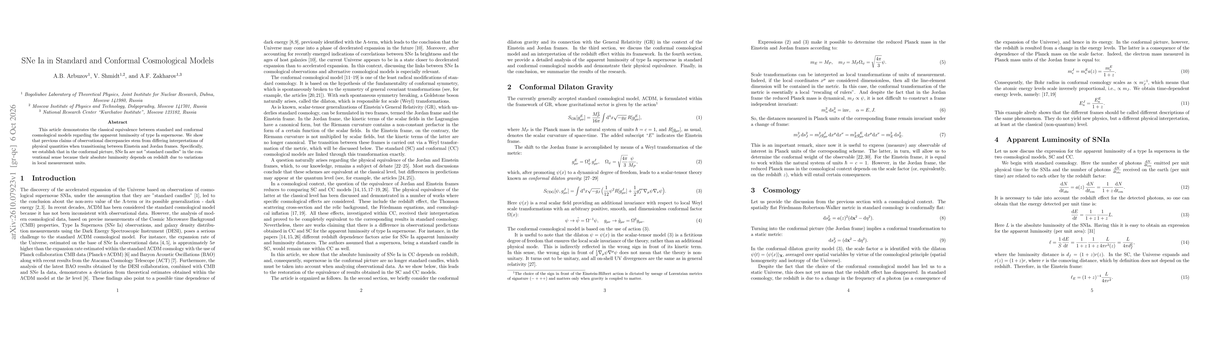 Thumbnail for SNe Ia in Standard and Conformal Cosmological Models