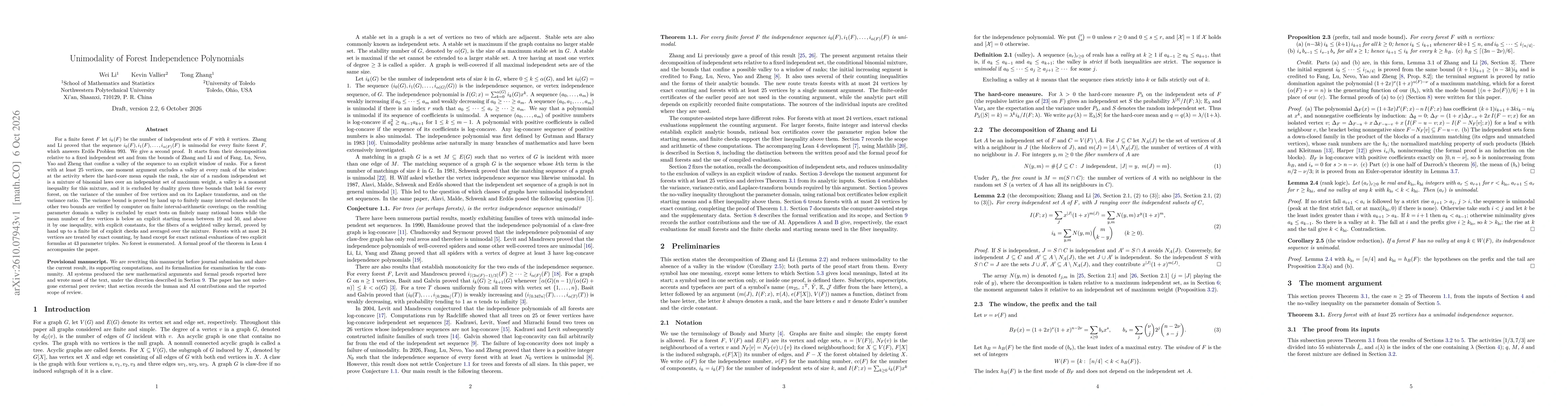 Thumbnail for Unimodality of Forest Independence Polynomials