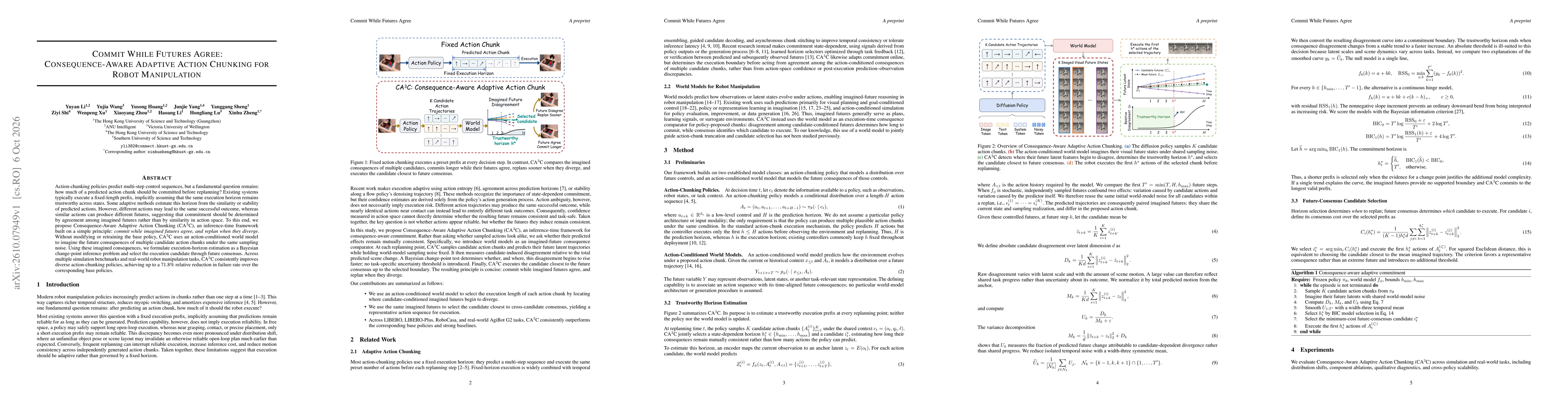 Thumbnail for Commit While Futures Agree: Consequence-Aware Adaptive Action Chunking for Robot Manipulation