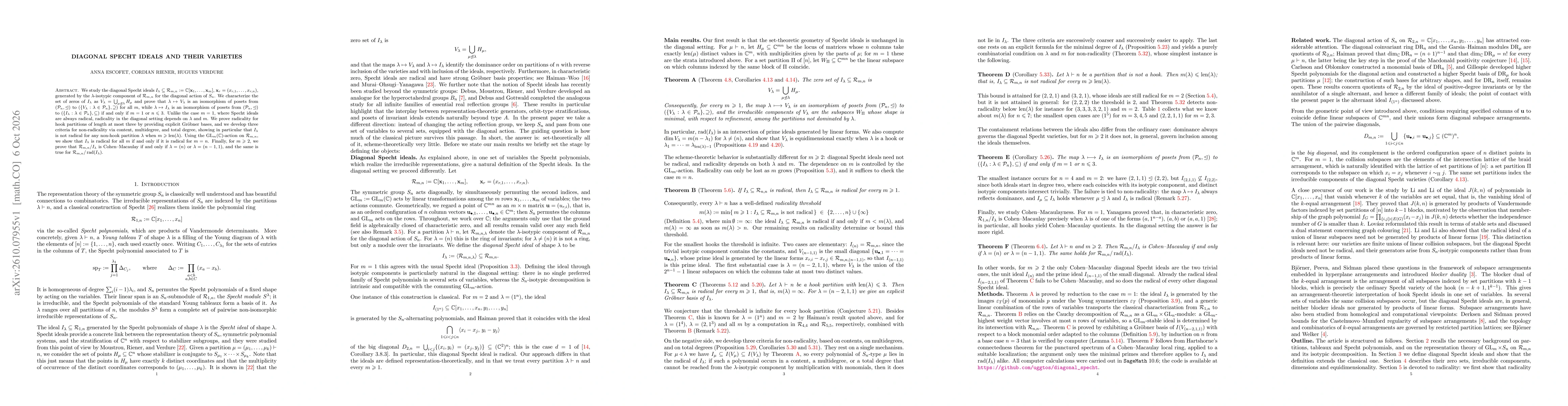 Thumbnail for Diagonal Specht ideals and their varieties