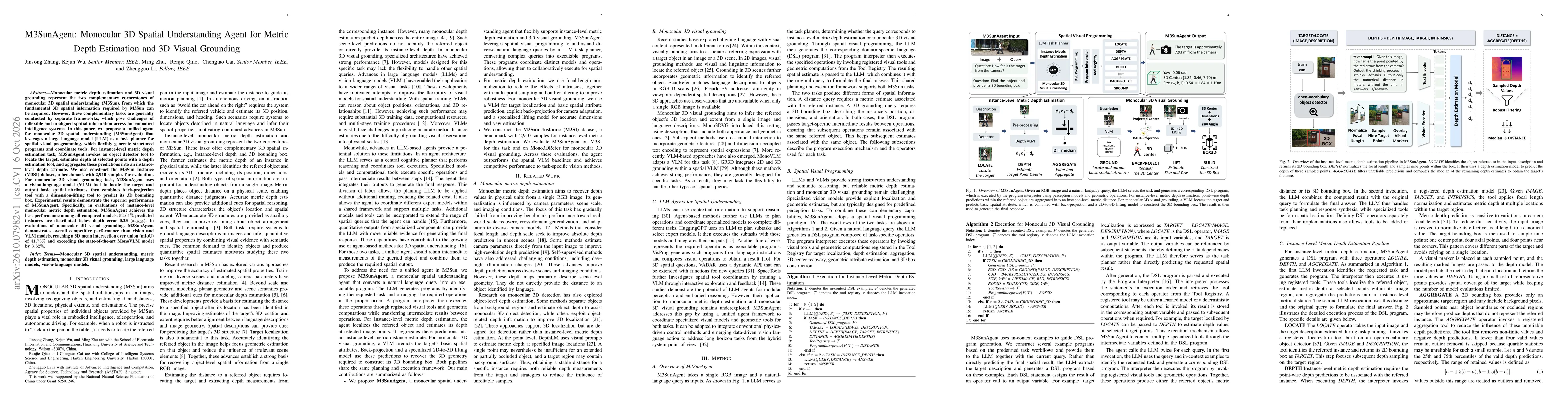 Thumbnail for M3SunAgent: Monocular 3D Spatial Understanding Agent for Metric Depth Estimation and 3D Visual Grounding
