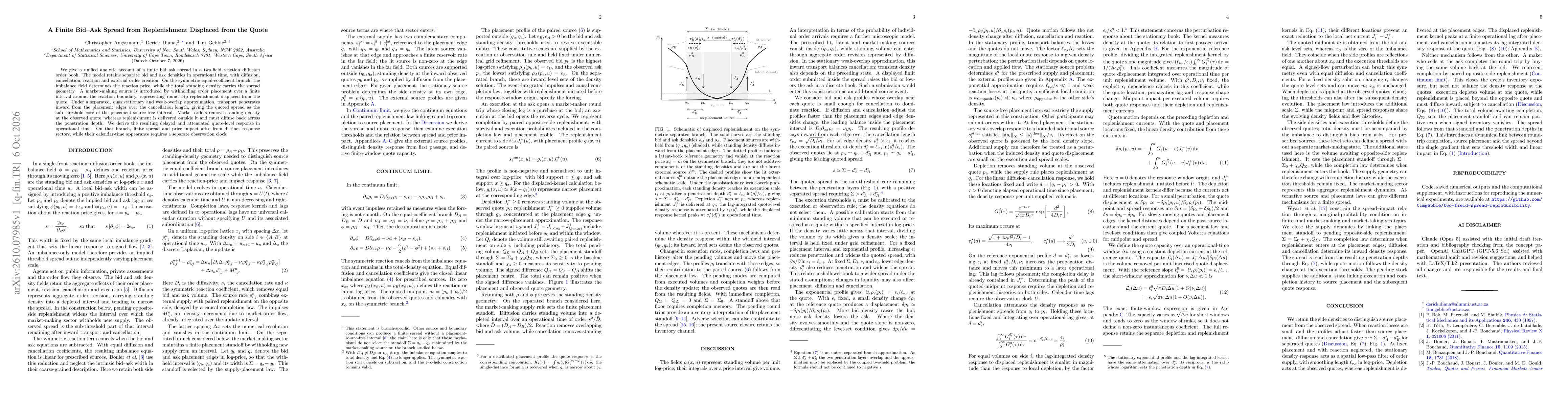 Thumbnail for A Finite Bid--Ask Spread from Replenishment Displaced from the Quote