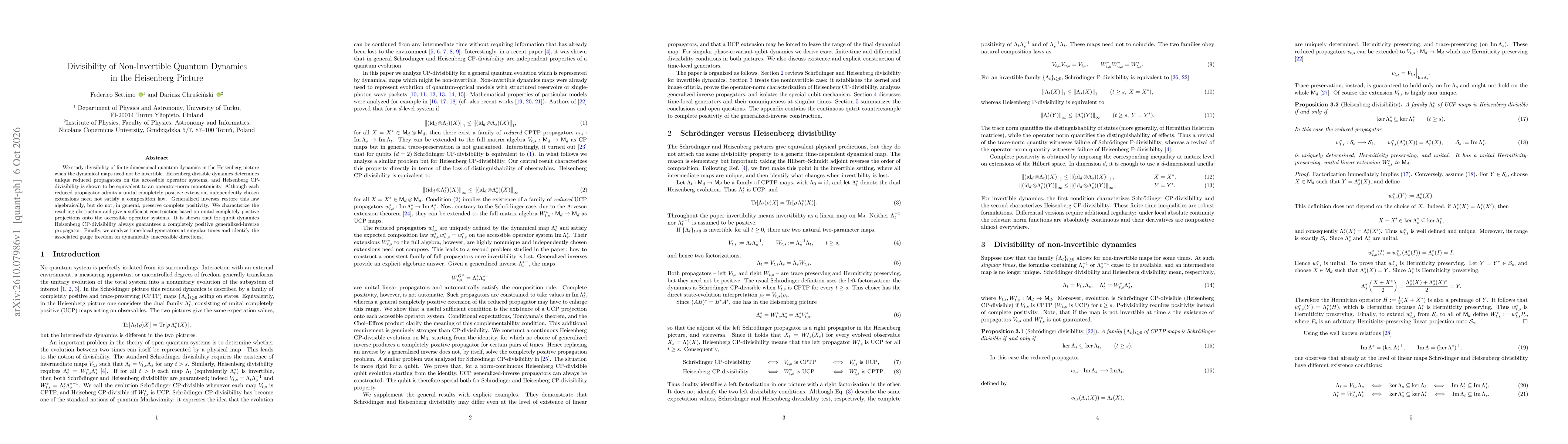 Thumbnail for Divisibility of Non-Invertible Quantum Dynamics in the Heisenberg Picture