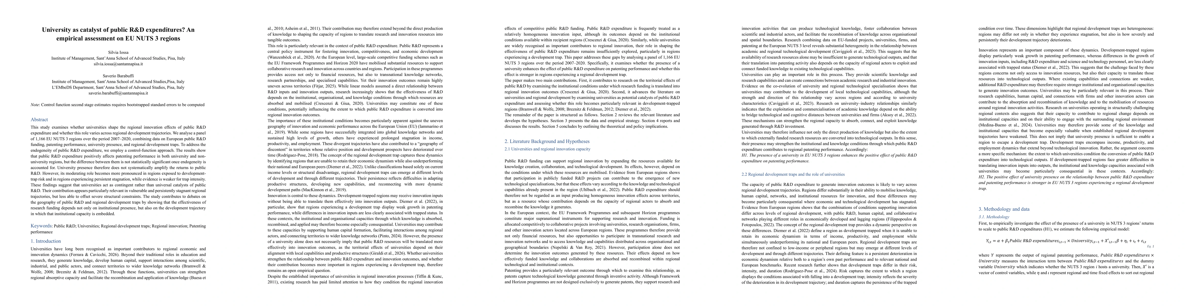 Thumbnail for University as catalyst of public R&D expenditures? An empirical assessment on EU NUTS 3 regions