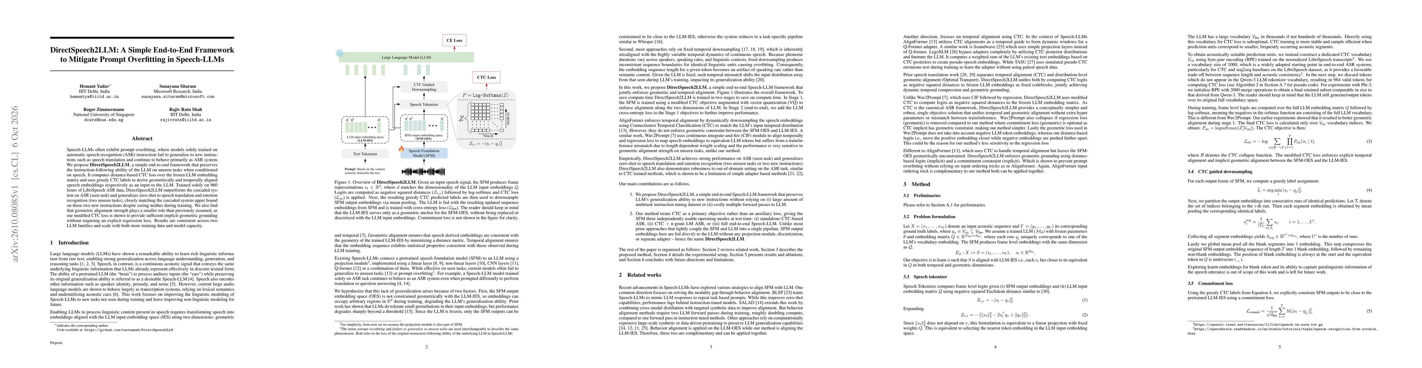 Thumbnail for DirectSpeech2LLM: A Simple End-to-End Framework to Mitigate Prompt Overfitting in Speech-LLMs