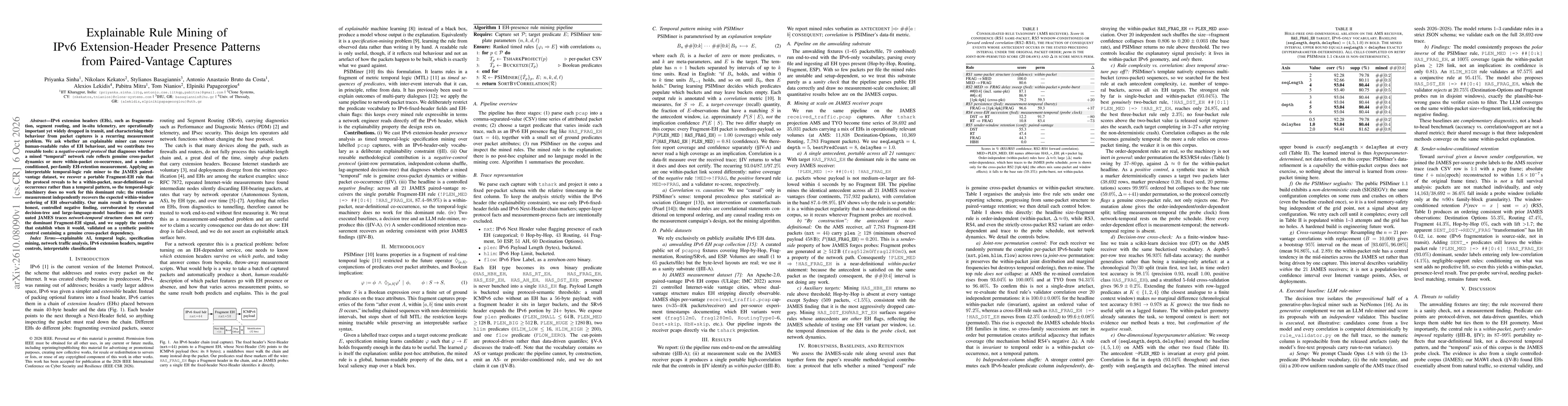 Thumbnail for Explainable Rule Mining of IPv6 Extension-Header Presence Patterns from Paired-Vantage Captures
