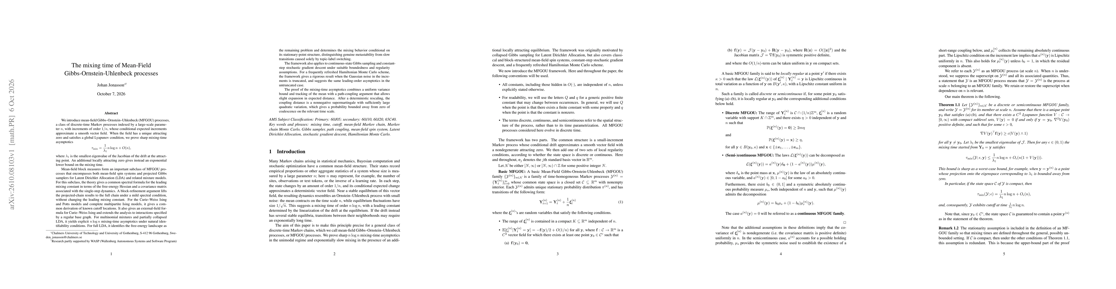 Thumbnail for The mixing time of Mean-Field Gibbs-Ornstein-Uhlenbeck processes