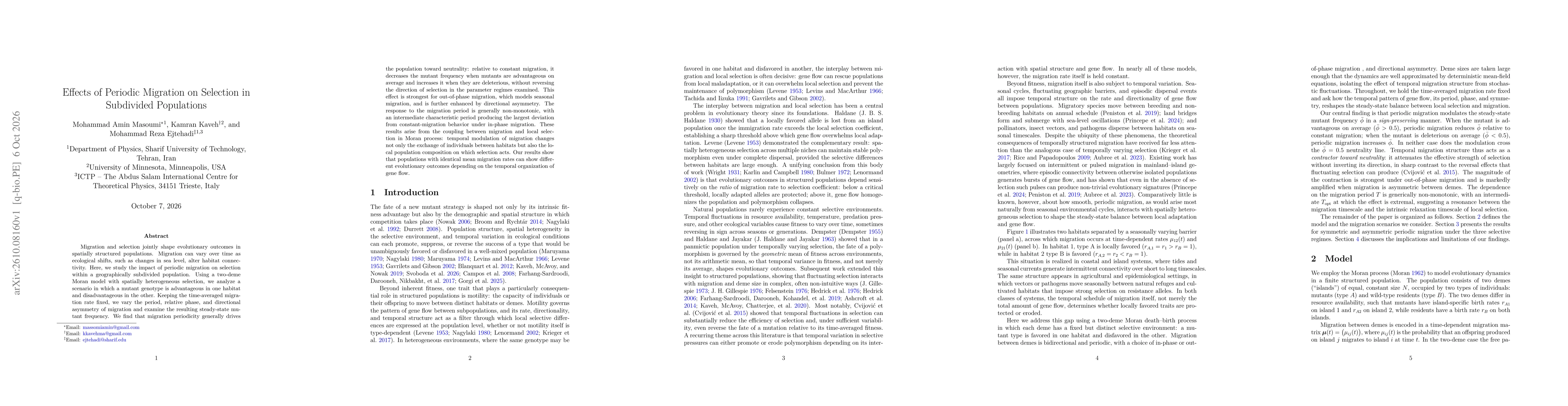 Thumbnail for Effects of Periodic Migration on Selection in Subdivided Populations