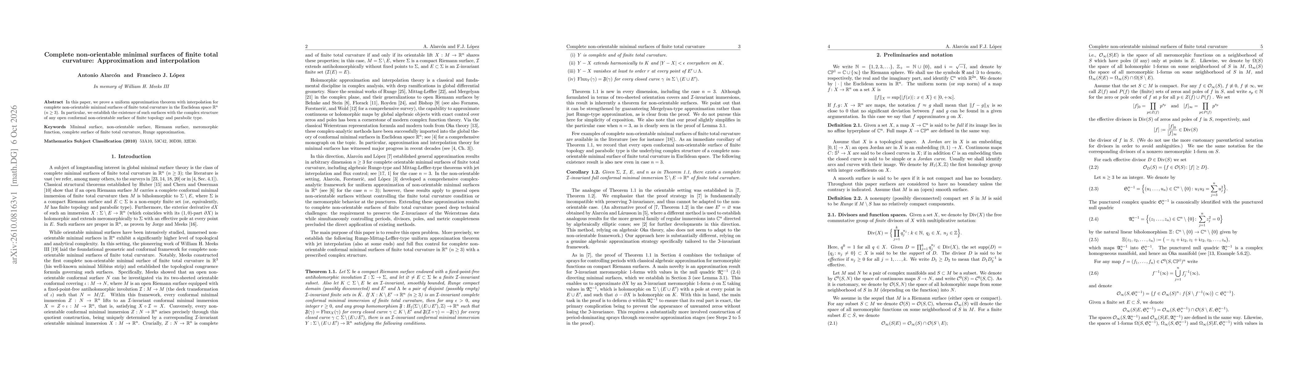 Thumbnail for Complete non-orientable minimal surfaces of finite total curvature: Approximation and interpolation