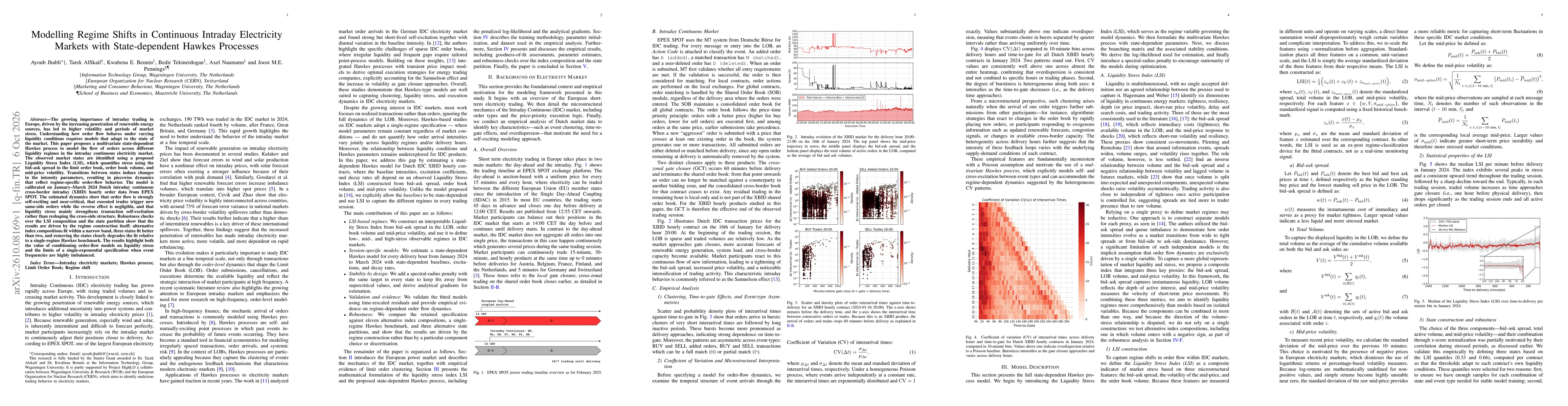 Thumbnail for Modelling Regime Shifts in Continuous Intraday Electricity Markets with State-dependent Hawkes Processes