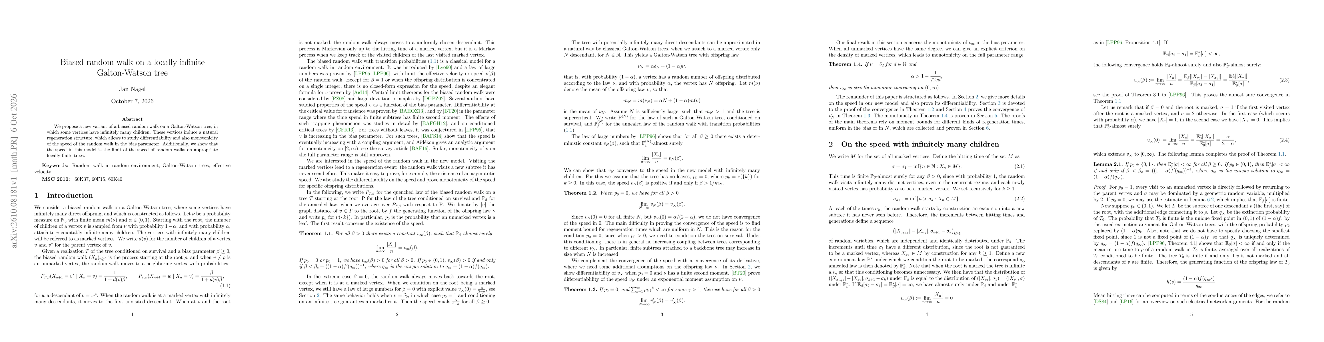 Thumbnail for Biased random walk on a locally infinite Galton-Watson tree