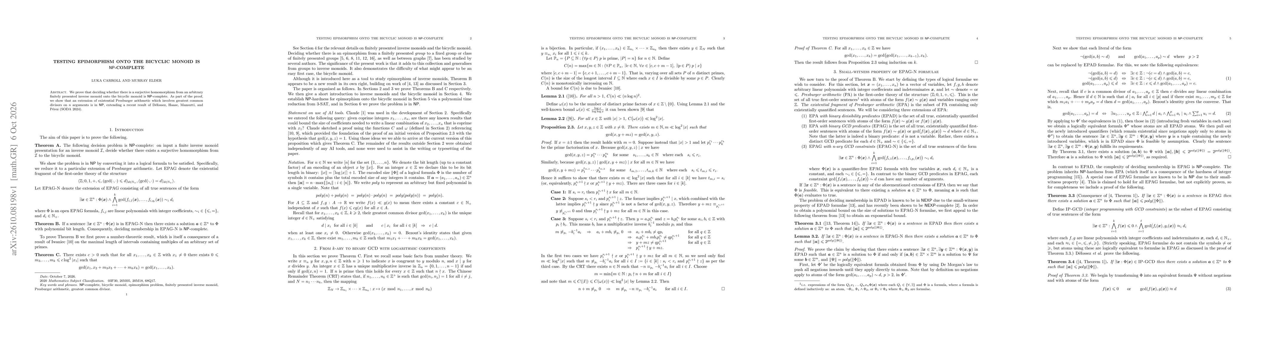 Thumbnail for Testing epimorphism onto the bicyclic monoid is $\mathsf{NP}$-complete