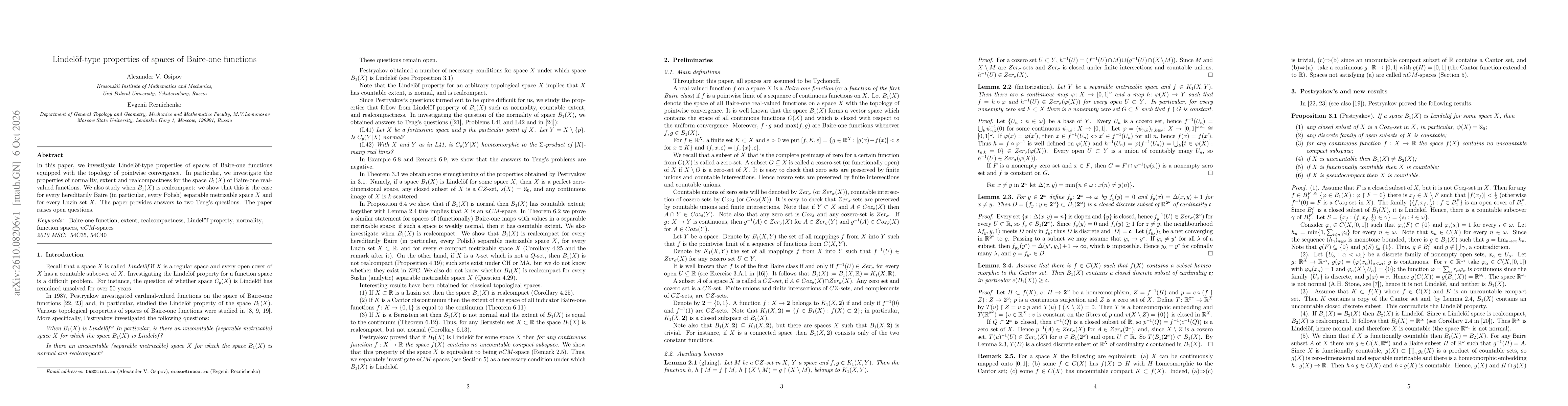Thumbnail for Lindelöf-type properties of spaces of Baire-one functions