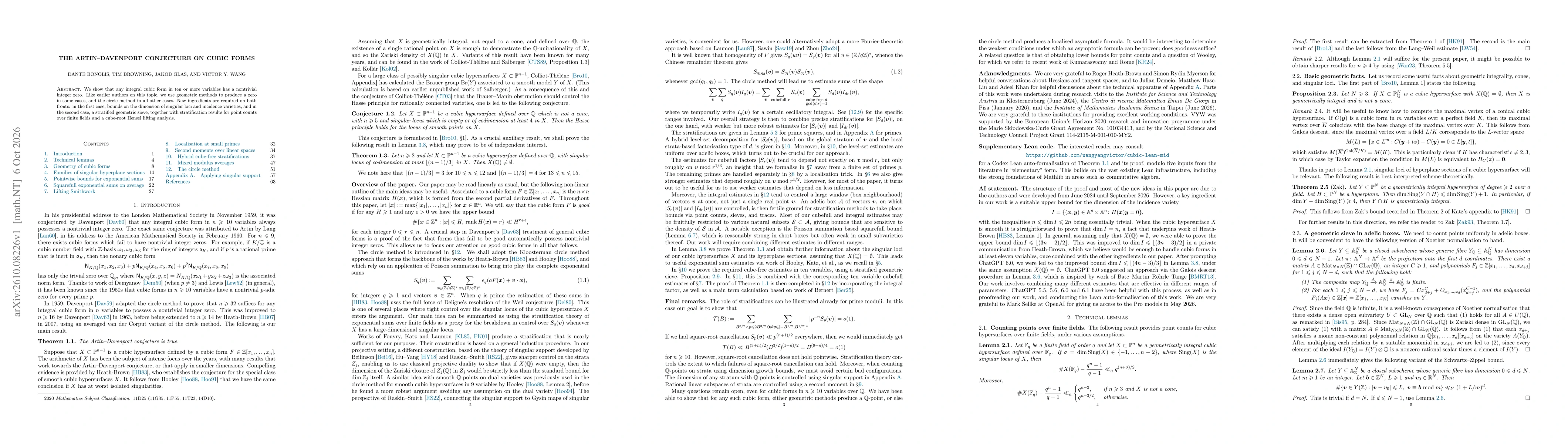 Thumbnail for The Artin-Davenport conjecture on cubic forms