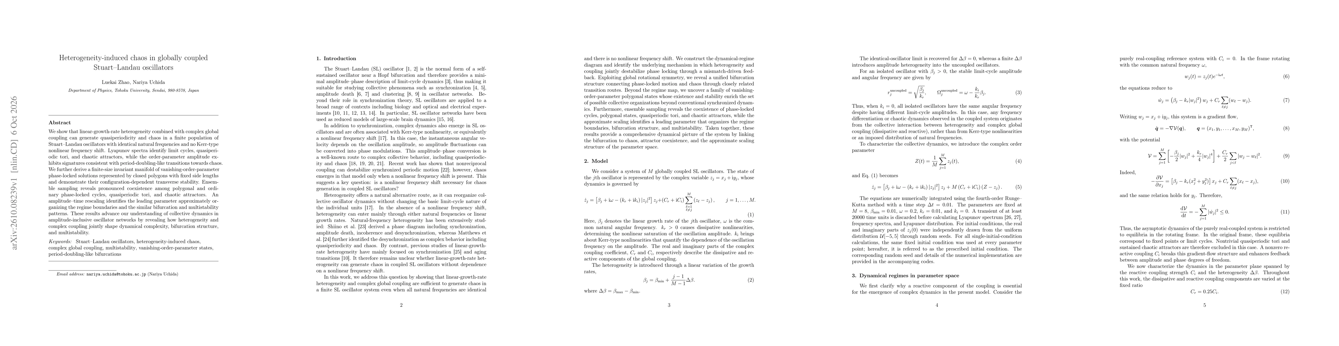 Thumbnail for Heterogeneity-induced chaos in globally coupled Stuart--Landau oscillators