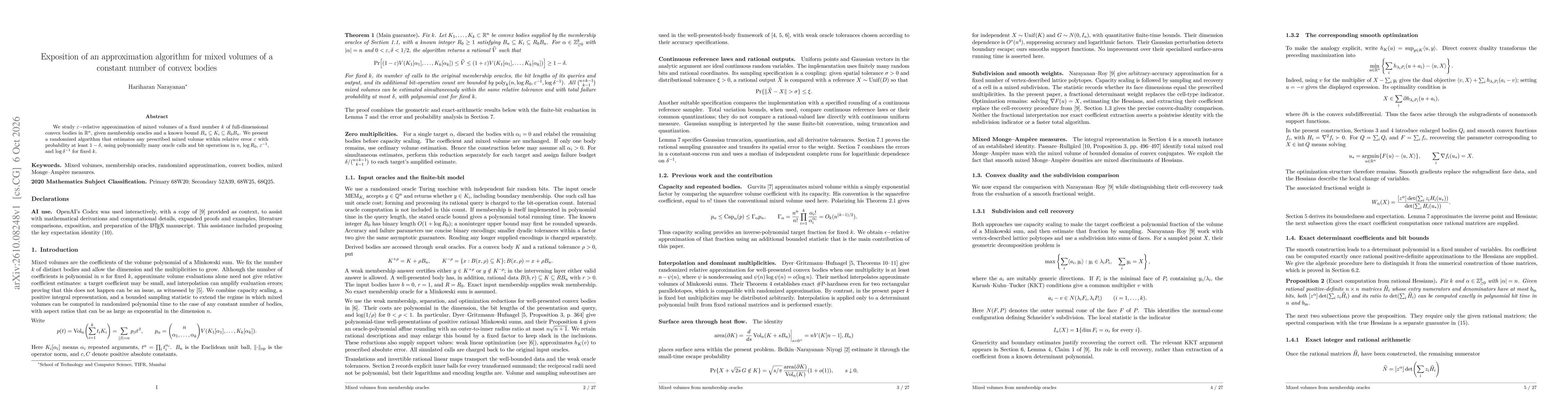 Thumbnail for Exposition of an approximation algorithm for mixed volumes of a constant number of convex bodies