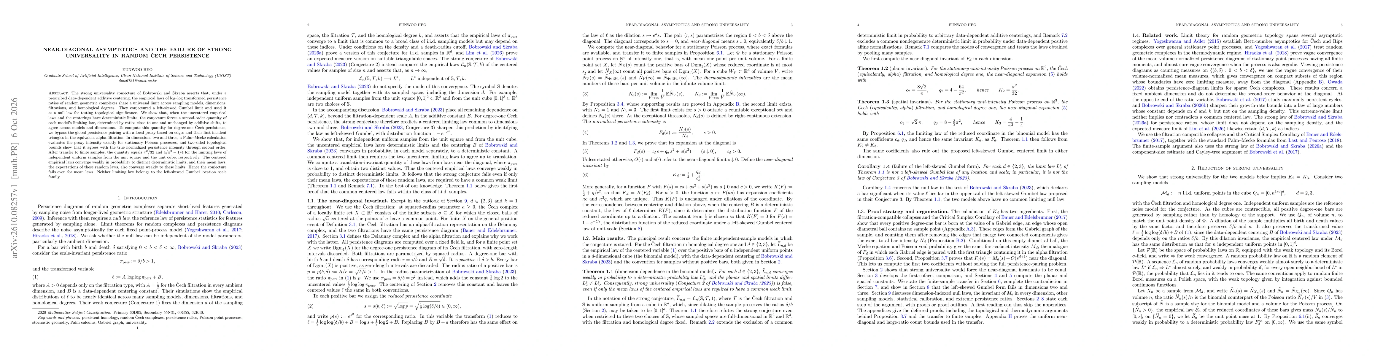 Thumbnail for Near-diagonal asymptotics and the failure of strong universality in random Čech persistence