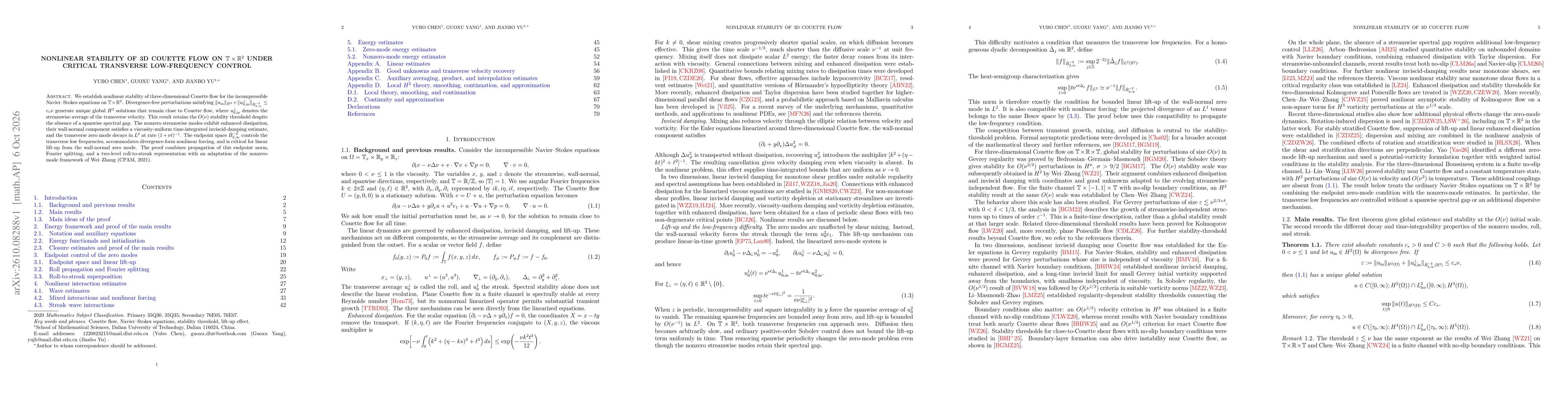 Thumbnail for Nonlinear stability of 3D Couette flow on $\mathbb T\times\mathbb R^2$ under critical transverse low-frequency control