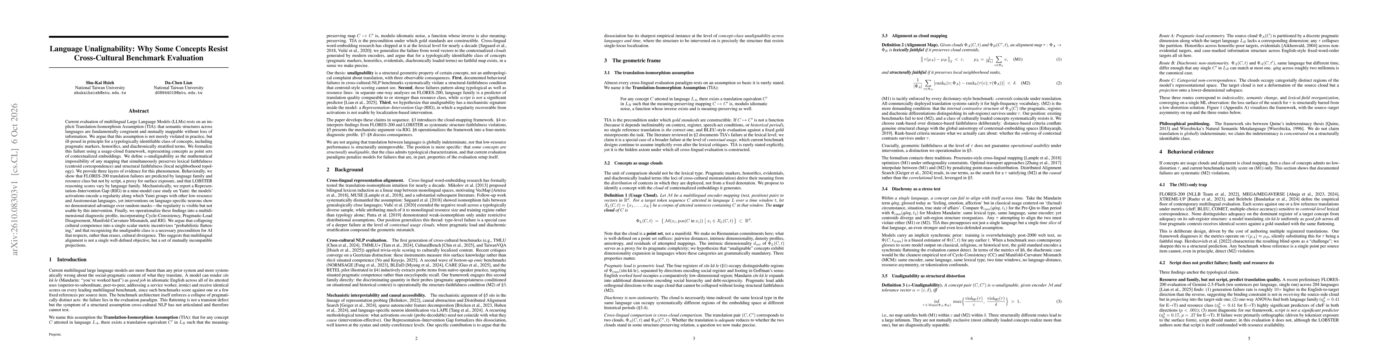 Thumbnail for Language Unalignability: Why Some Concepts Resist Cross-Cultural Benchmark Evaluation