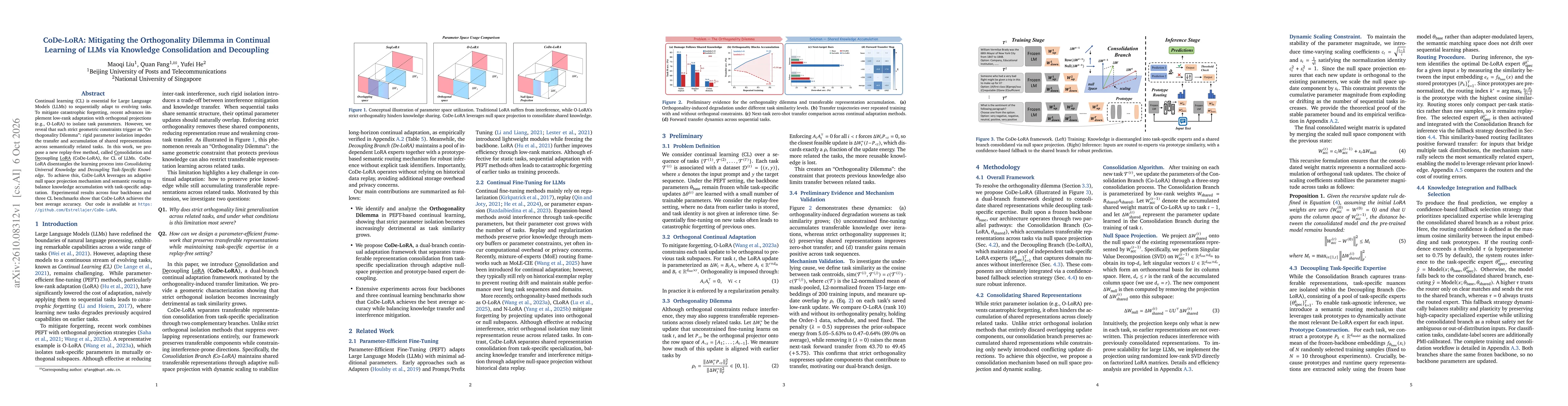 Thumbnail for CoDe-LoRA: Mitigating the Orthogonality Dilemma in Continual Learning of LLMs via Knowledge Consolidation and Decoupling
