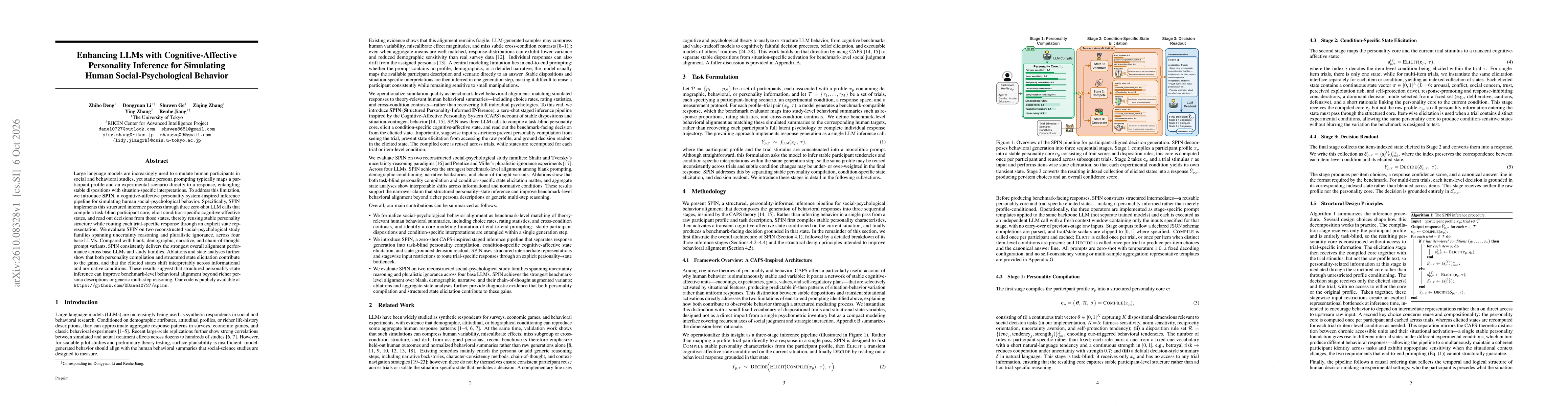 Thumbnail for Enhancing LLMs with Cognitive-Affective Personality Inference for Simulating Human Social-Psychological Behavior