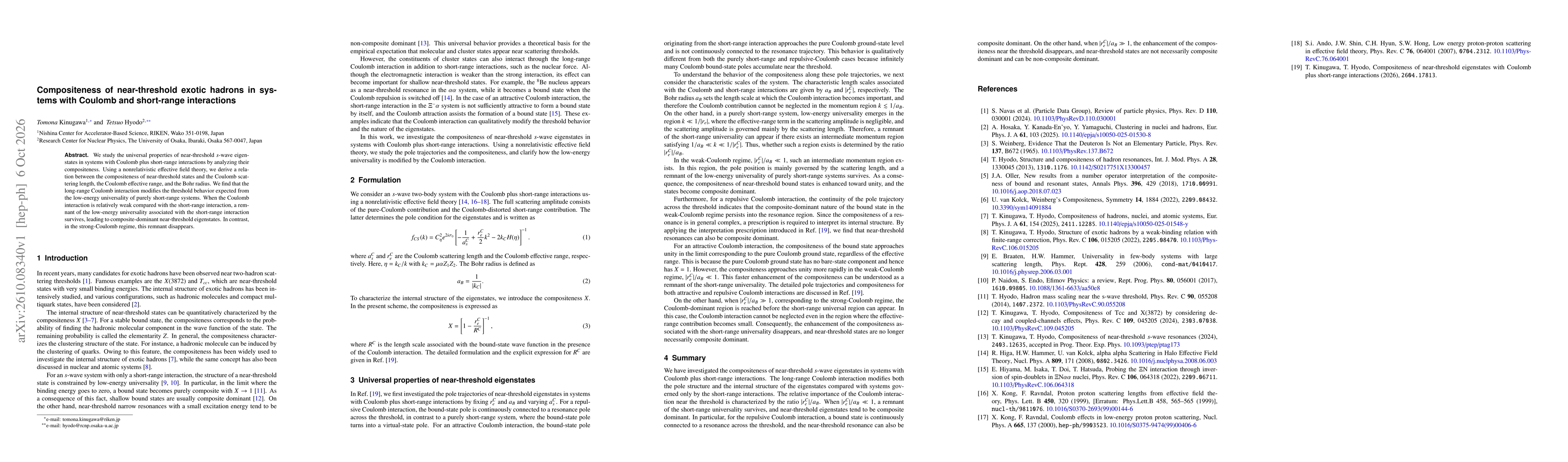 Thumbnail for Compositeness of near-threshold exotic hadrons in systems with Coulomb and short-range interactions