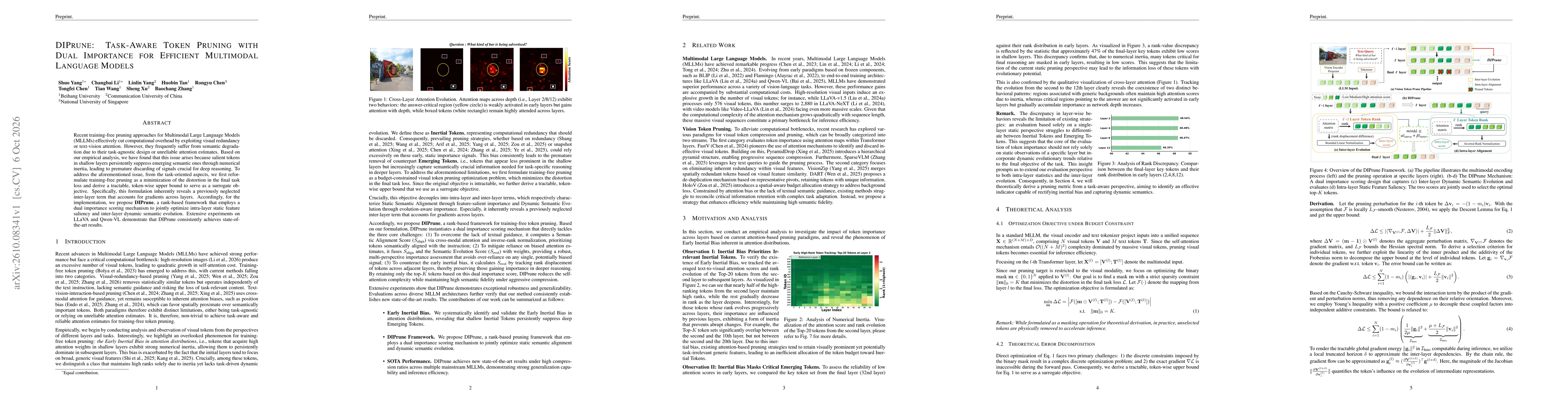 Thumbnail for DIPrune: Task-Aware Token Pruning with Dual Importance for Efficient Multimodal Language Models