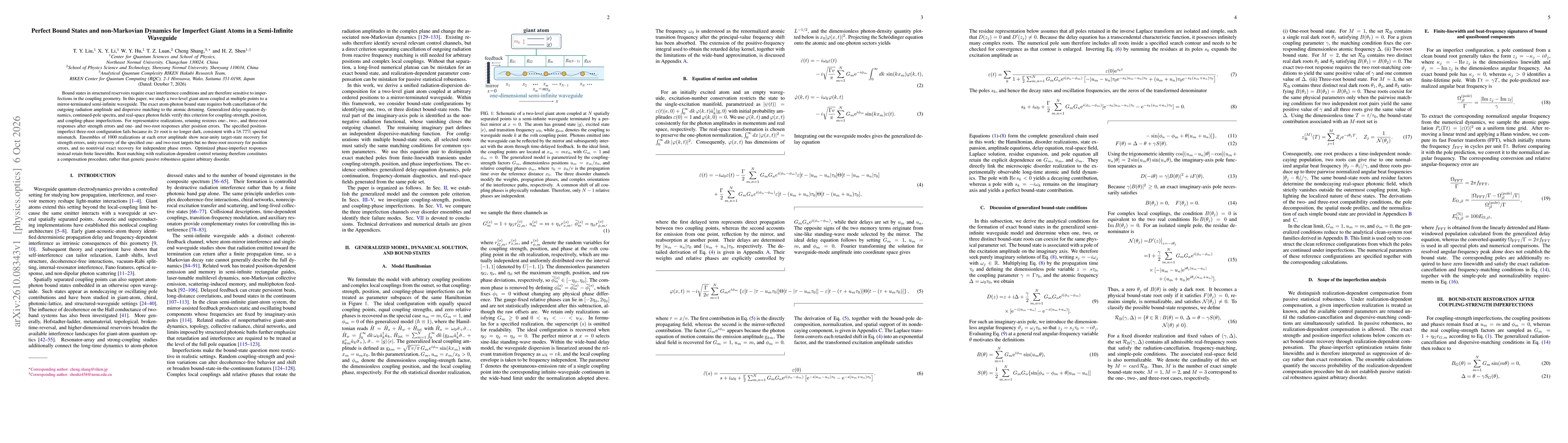 Thumbnail for Perfect Bound States and non-Markovian Dynamics for Imperfect Giant Atoms in a Semi-Infinite Waveguide