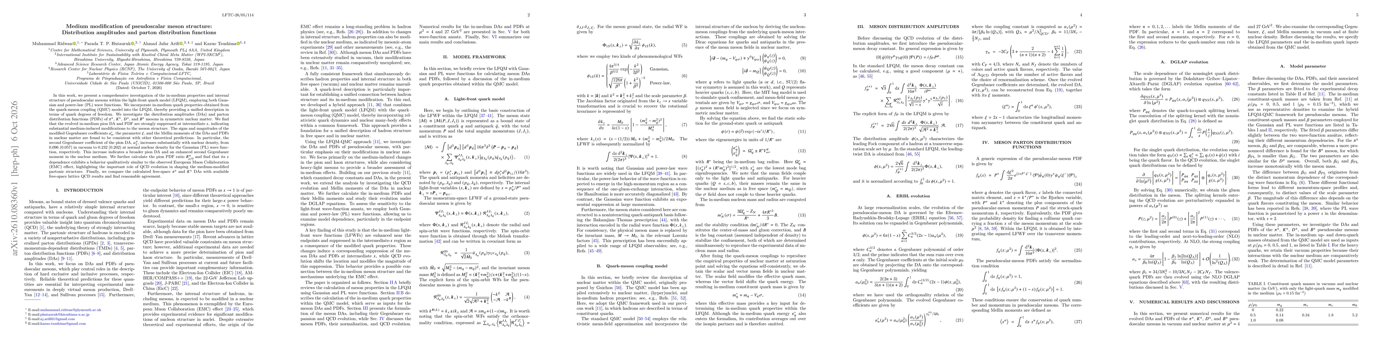 Thumbnail for Medium modification of pseudoscalar meson structure: Distribution amplitudes and parton distribution functions