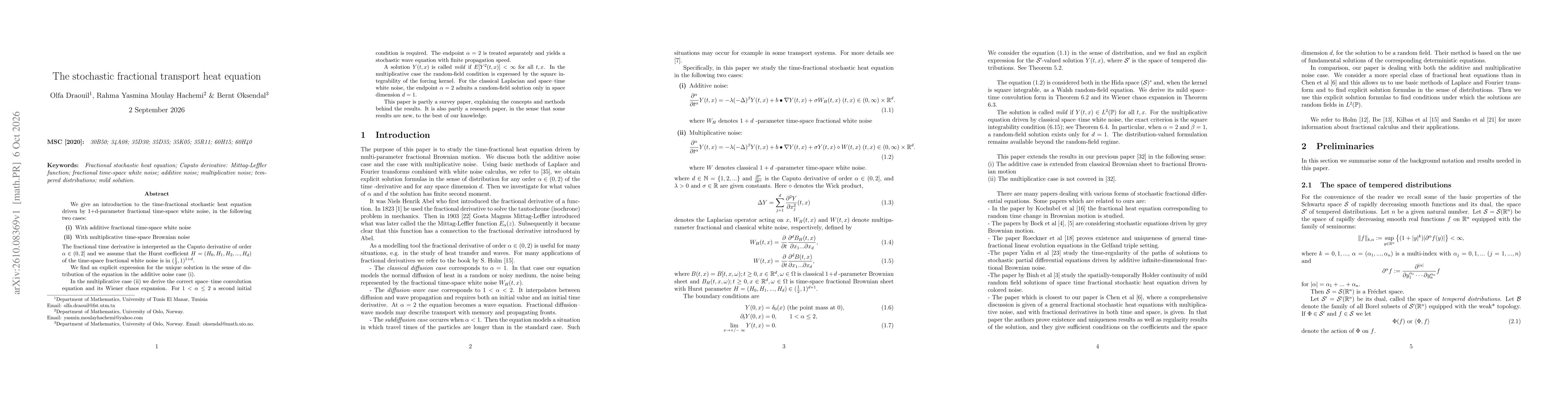 Thumbnail for The stochastic fractional transport heat equation