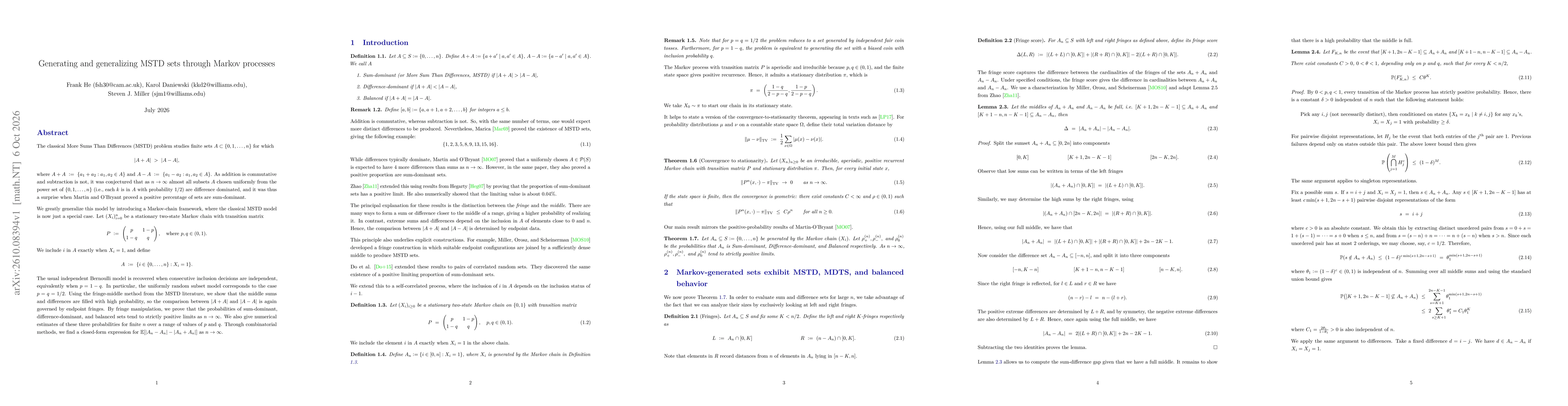 Thumbnail for Generating and generalizing MSTD sets through Markov processes