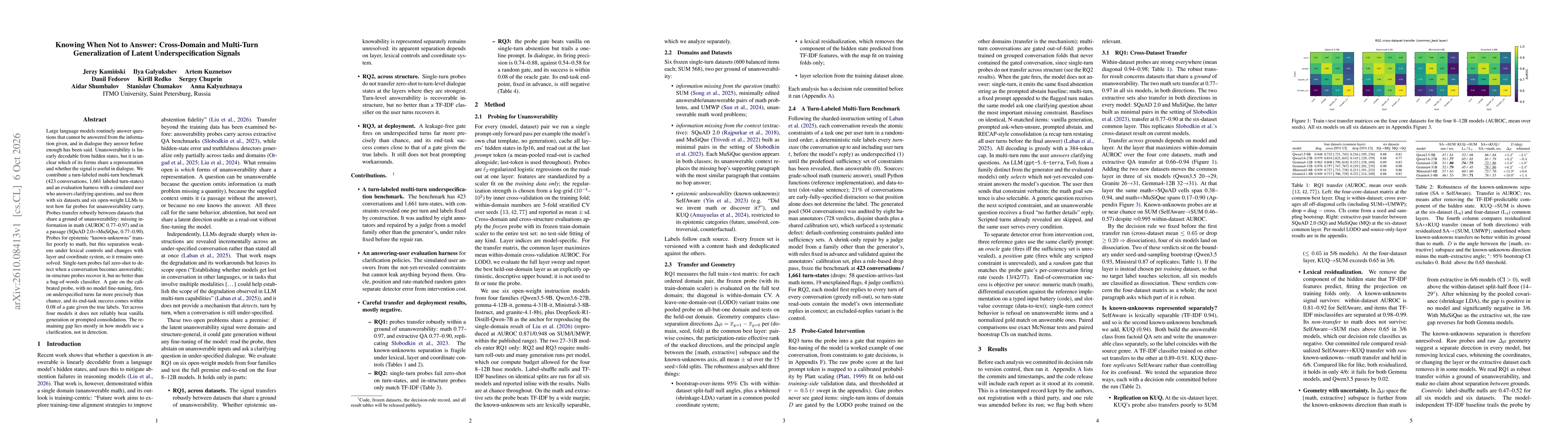 Thumbnail for Knowing When Not to Answer: Cross-Domain and Multi-Turn Generalization of Latent Underspecification Signals