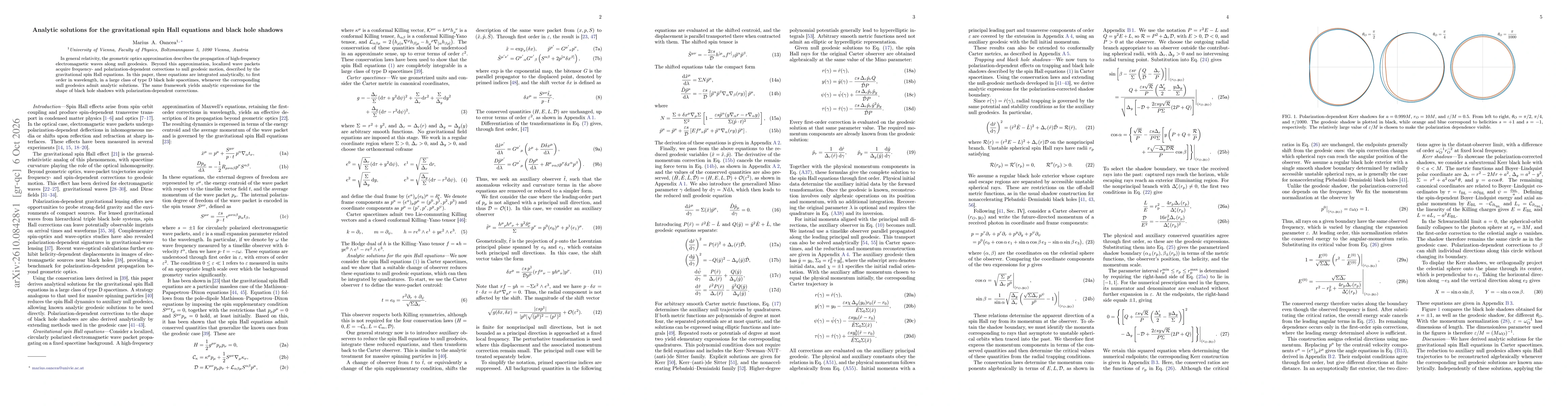 Thumbnail for Analytic solutions for the gravitational spin Hall equations and black hole shadows