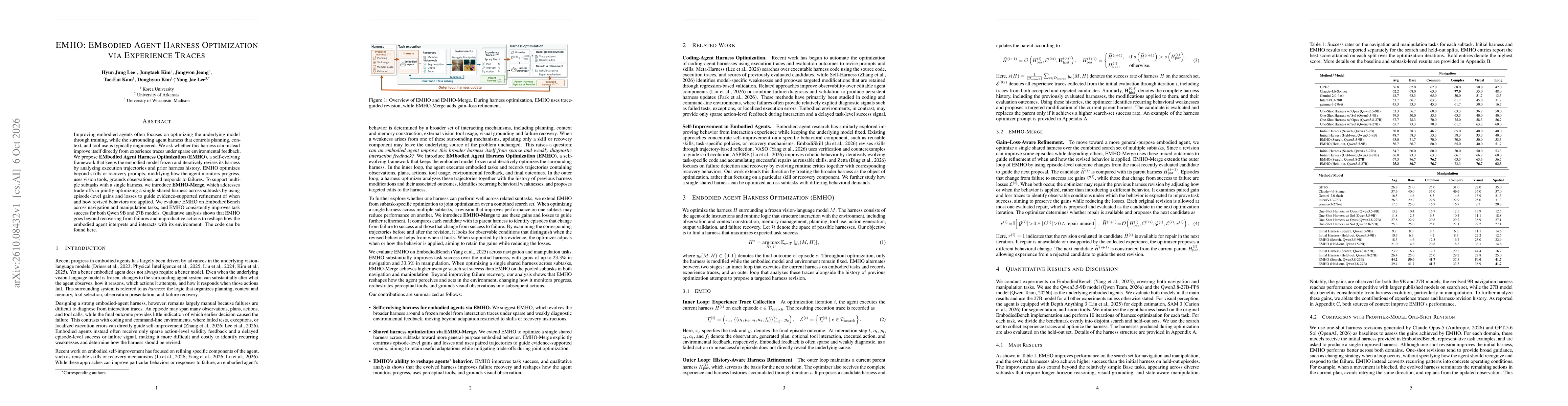 Thumbnail for EMHO: EMbodied Agent Harness Optimization via Experience Traces