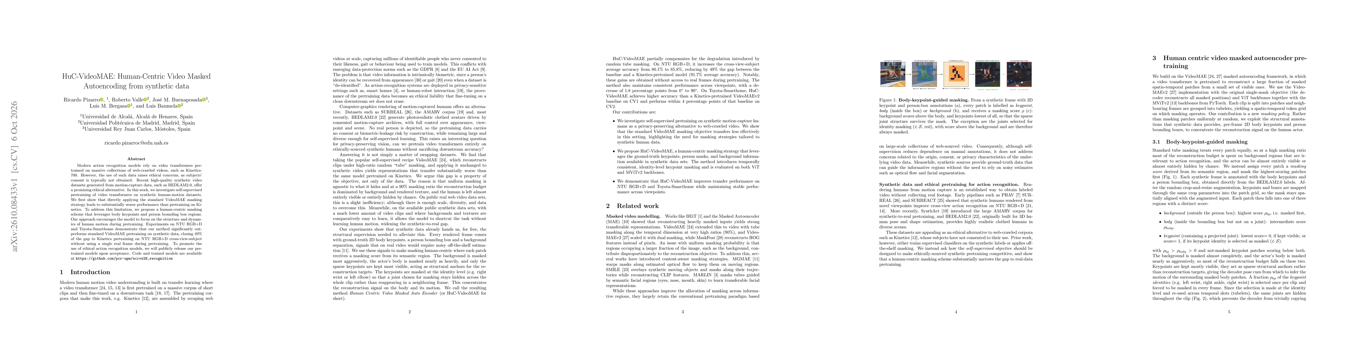 Thumbnail for HuC-VideoMAE: Human-Centric Video Masked Autoencoding from synthetic data