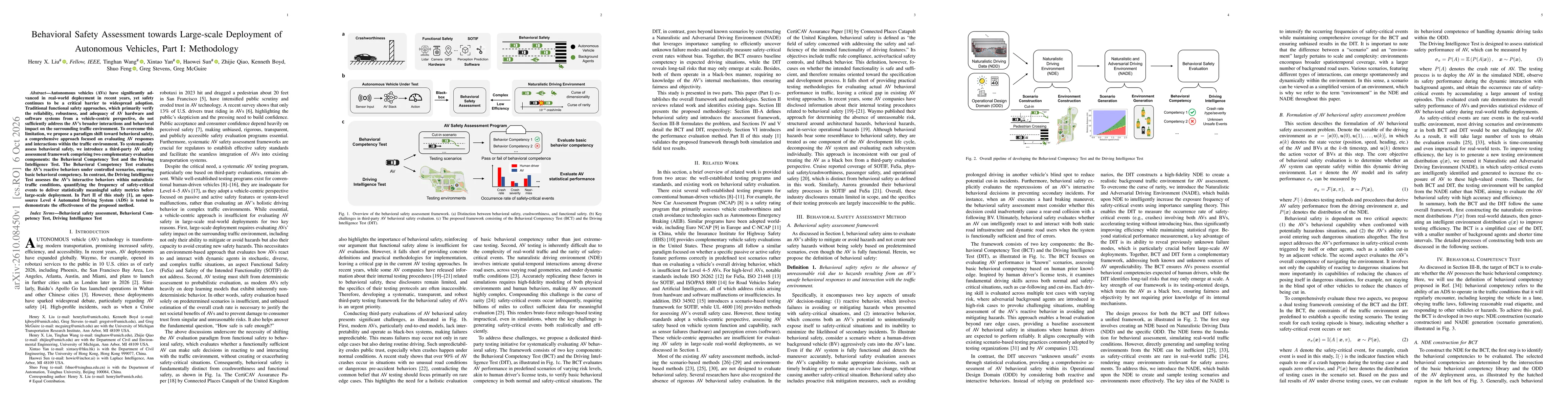 Thumbnail for Behavioral Safety Assessment towards Large-scale Deployment of Autonomous Vehicles, Part I: Methodology