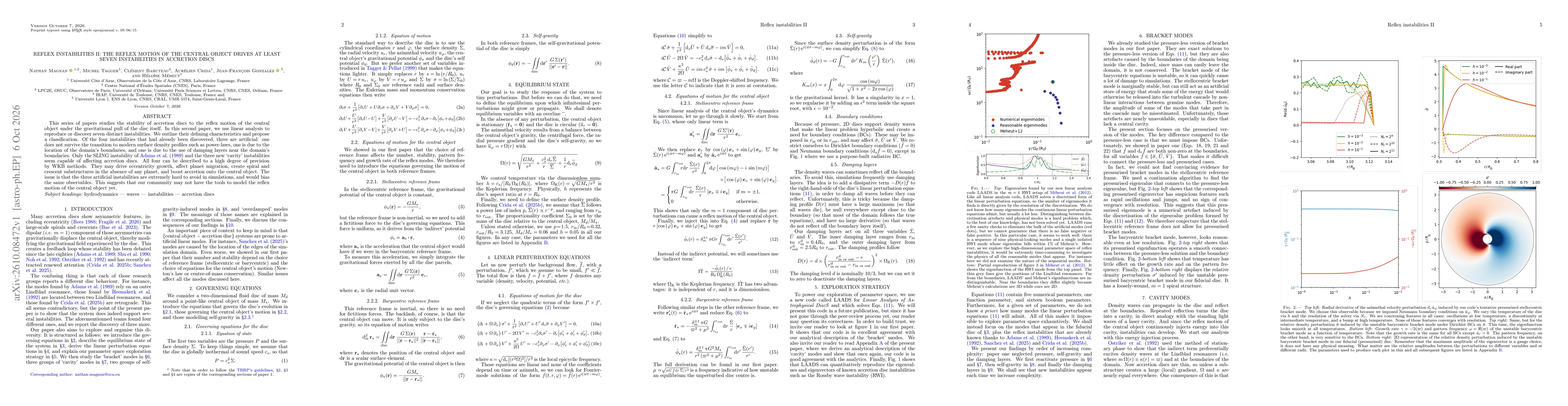Thumbnail for Reflex instabilities II: The reflex motion of the central object drives at least seven instabilities in accretion discs