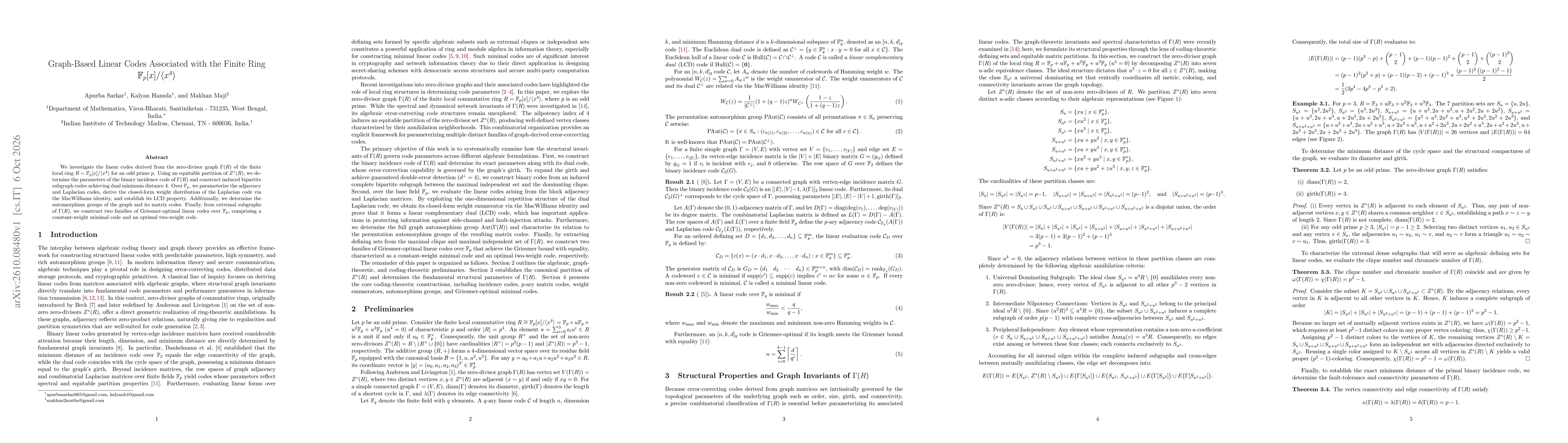 Thumbnail for Graph-Based Linear Codes Associated with the Finite Ring $\mathbb{F}_p[x]/\langle x^4 \rangle$